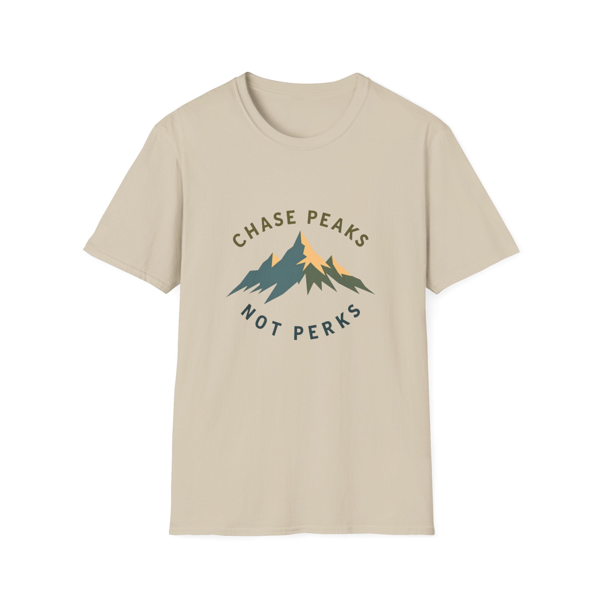 Chase Peaks Not Perks T-Shirt | Mountain Graphic, Outdoor Adventure