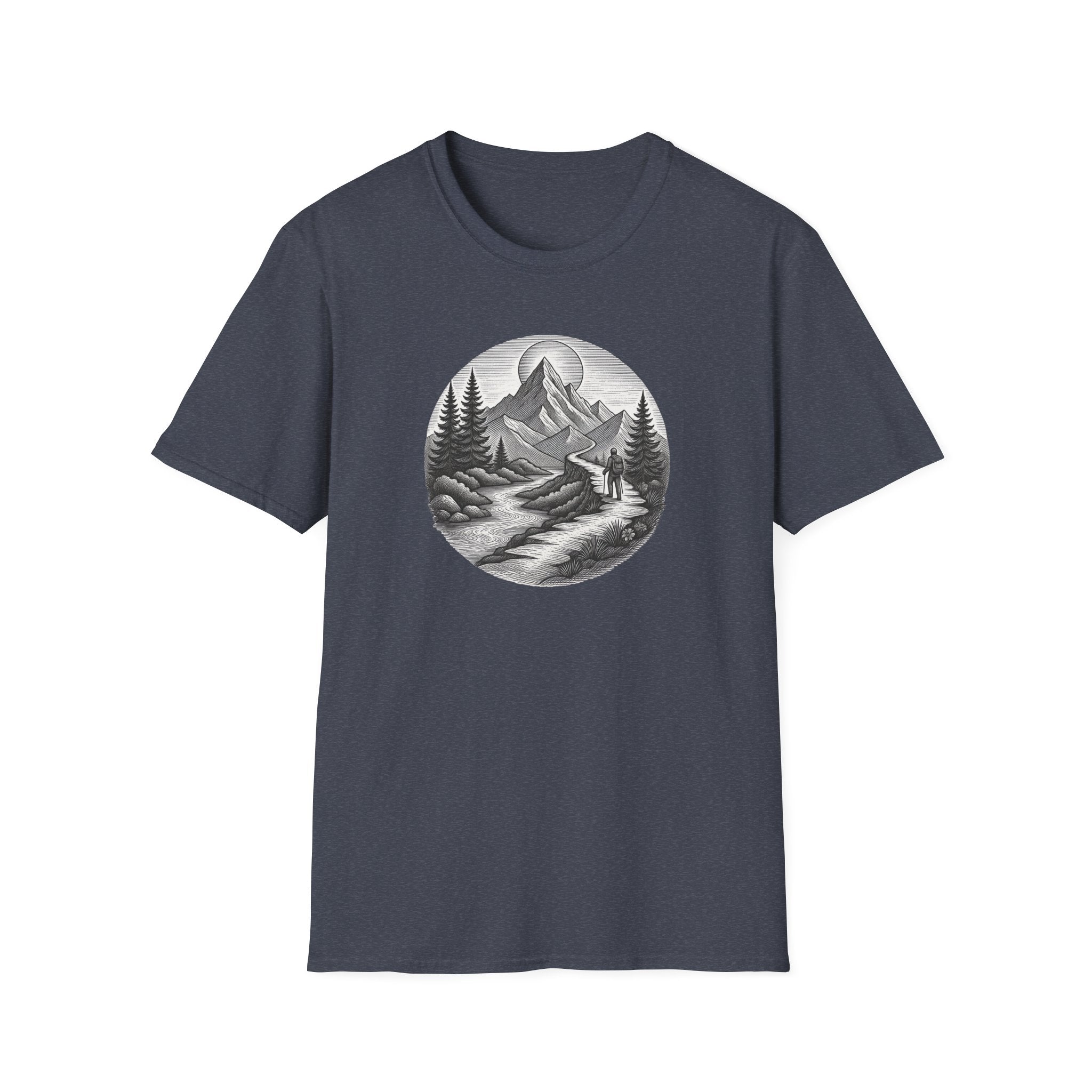 Mountain Landscape T-Shirt | Hand-Drawn River Pines