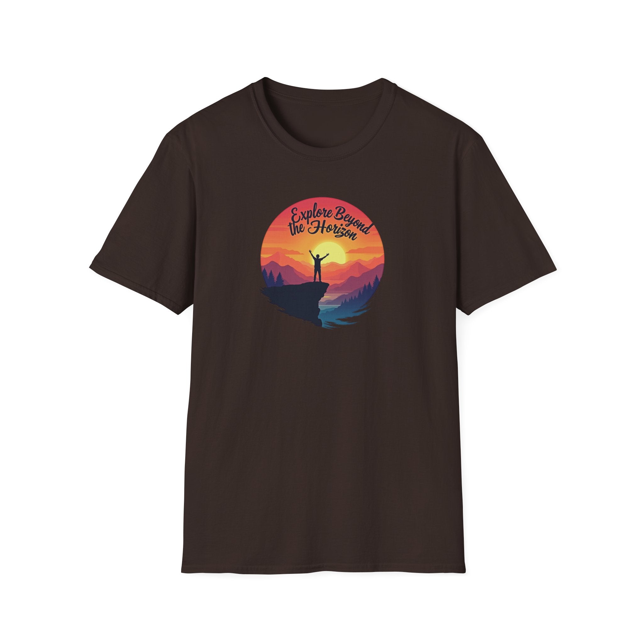 Explore Beyond the Horizon T-Shirt | Mountain Sunset Hiker Design