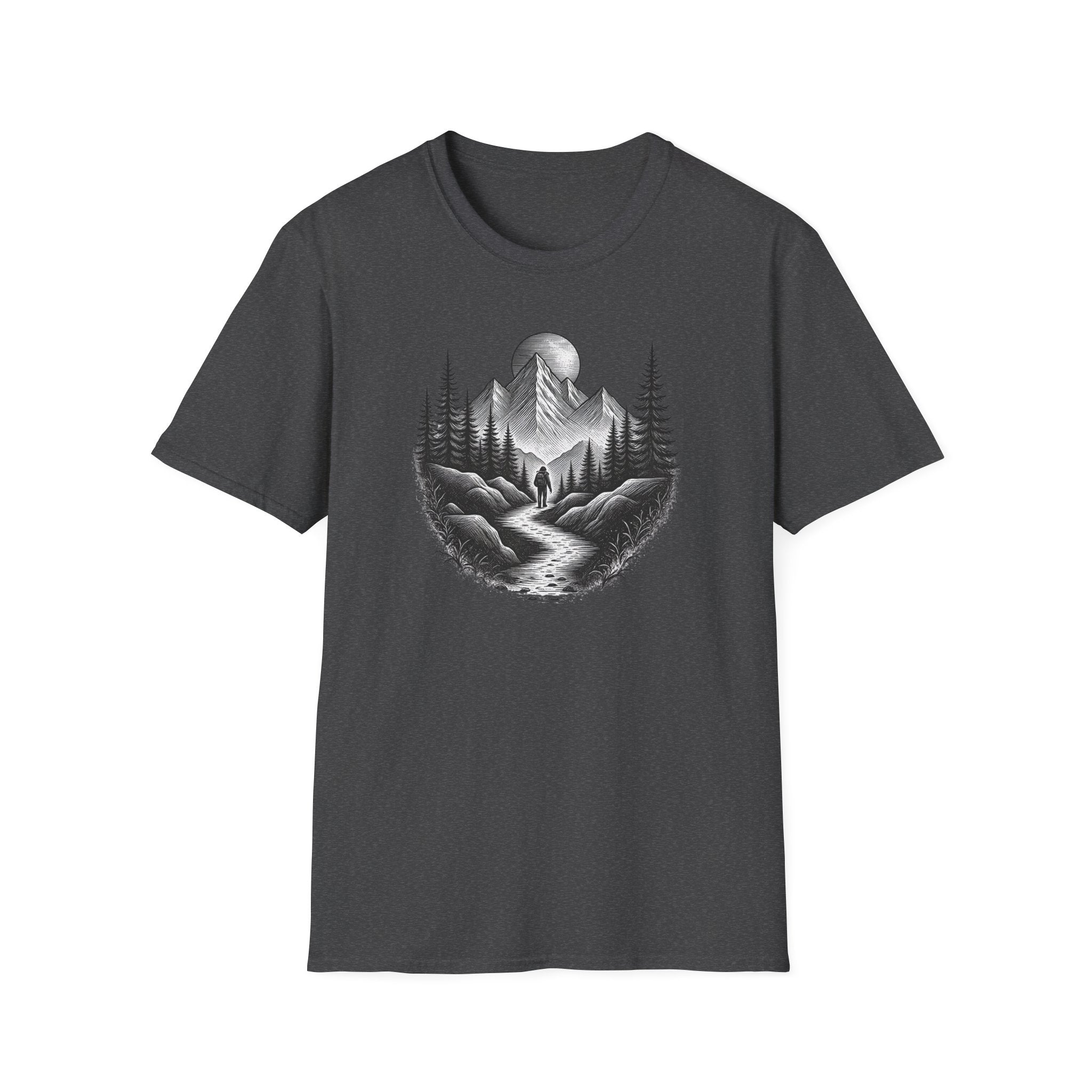 Mountain Moon Hiker T-Shirt | Forest Trail Graphic