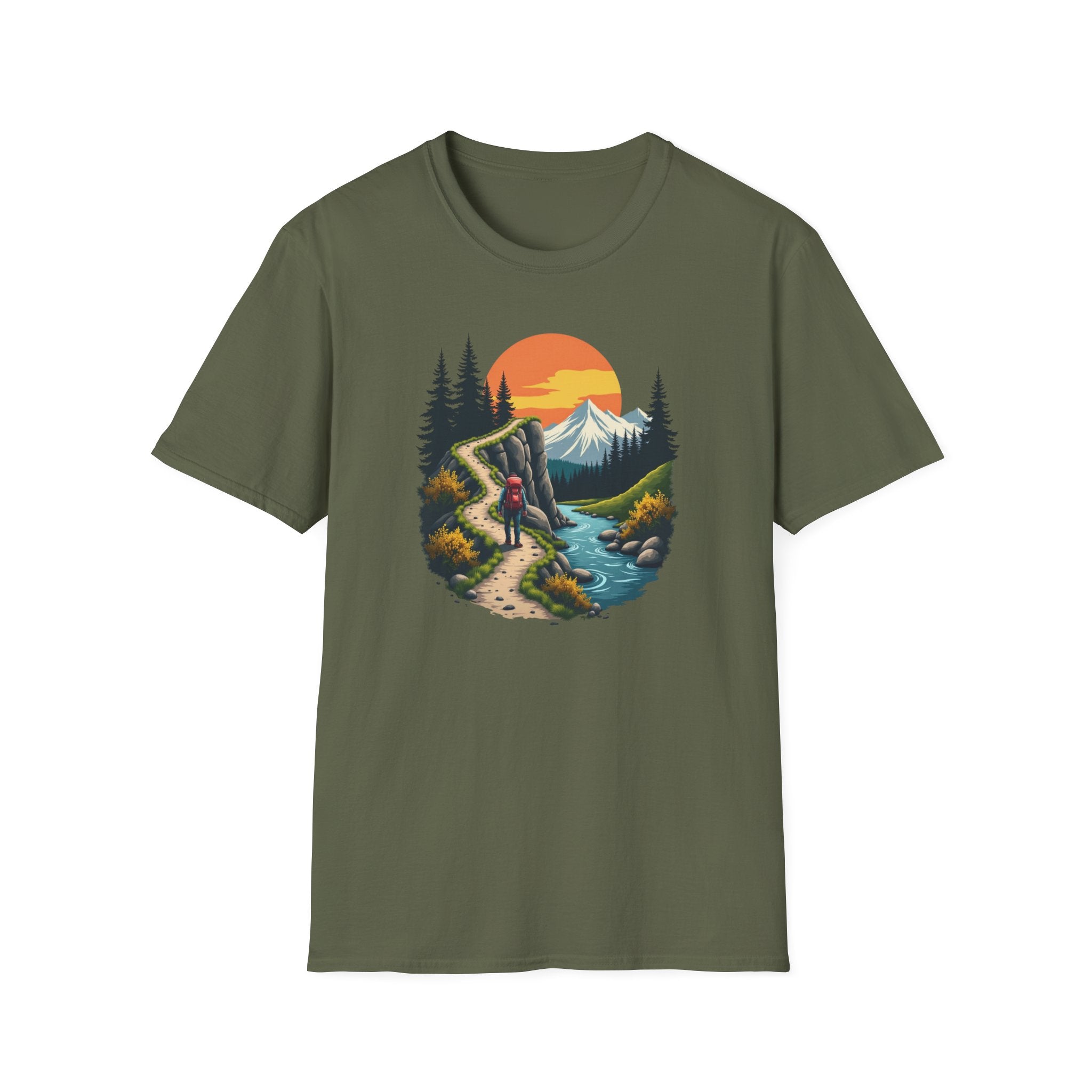 Hiker on Mountain Trail T-Shirt | Sunset Peak Nature Scene