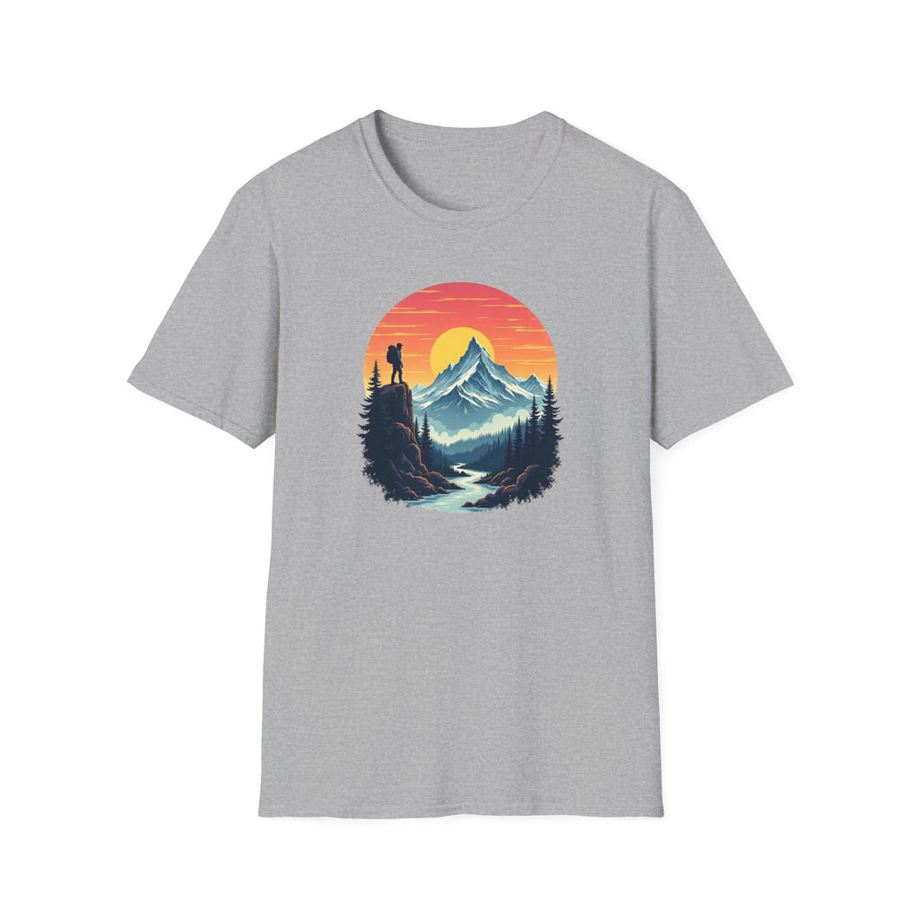 Mountain Sunset Hiker T-Shirt | Retro Nature Landscape