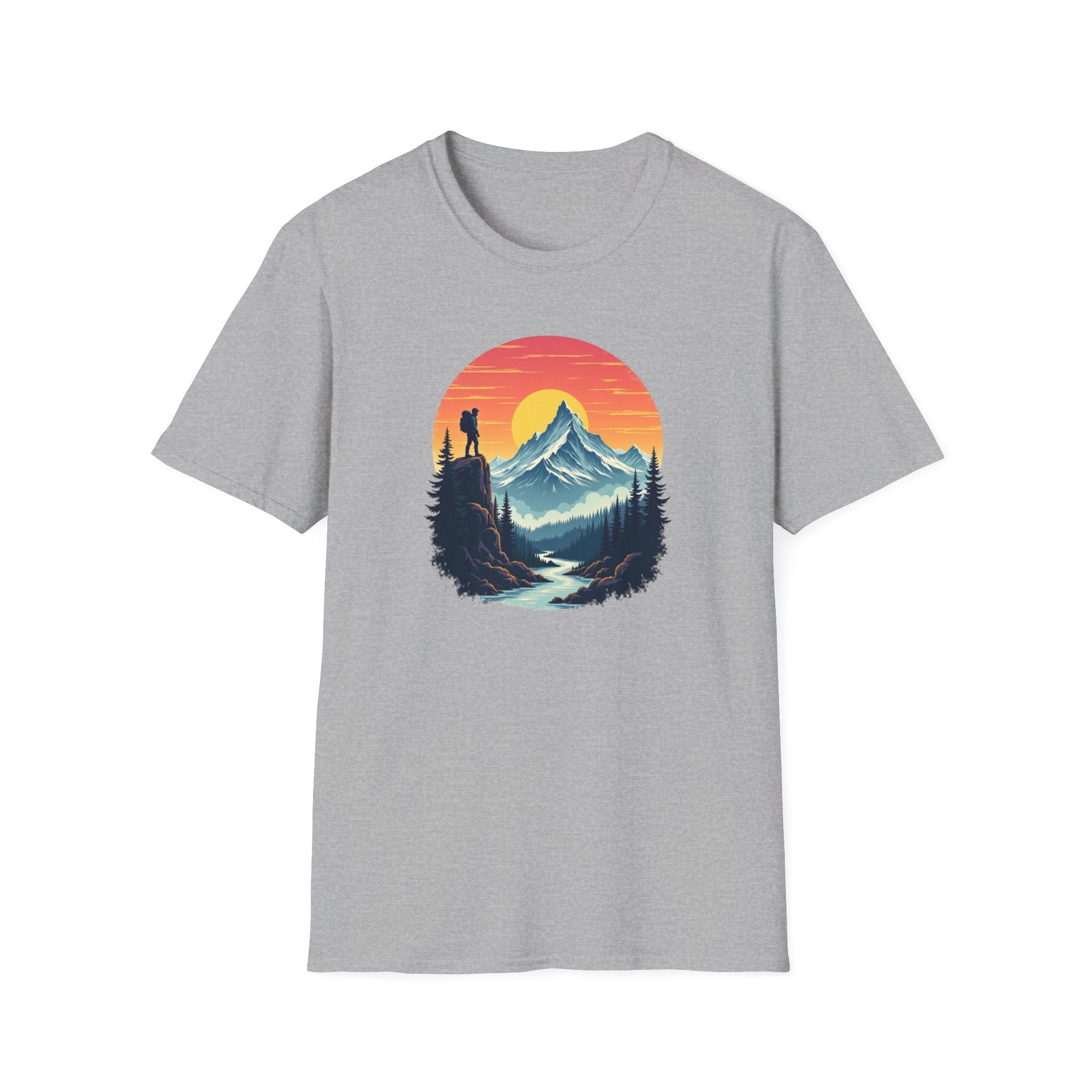 Mountain Sunset Hiker T-Shirt | Retro Nature Landscape
