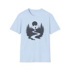 Mountain River Silhouette T-Shirt Monochrome | Forest Hiking Nature Tee