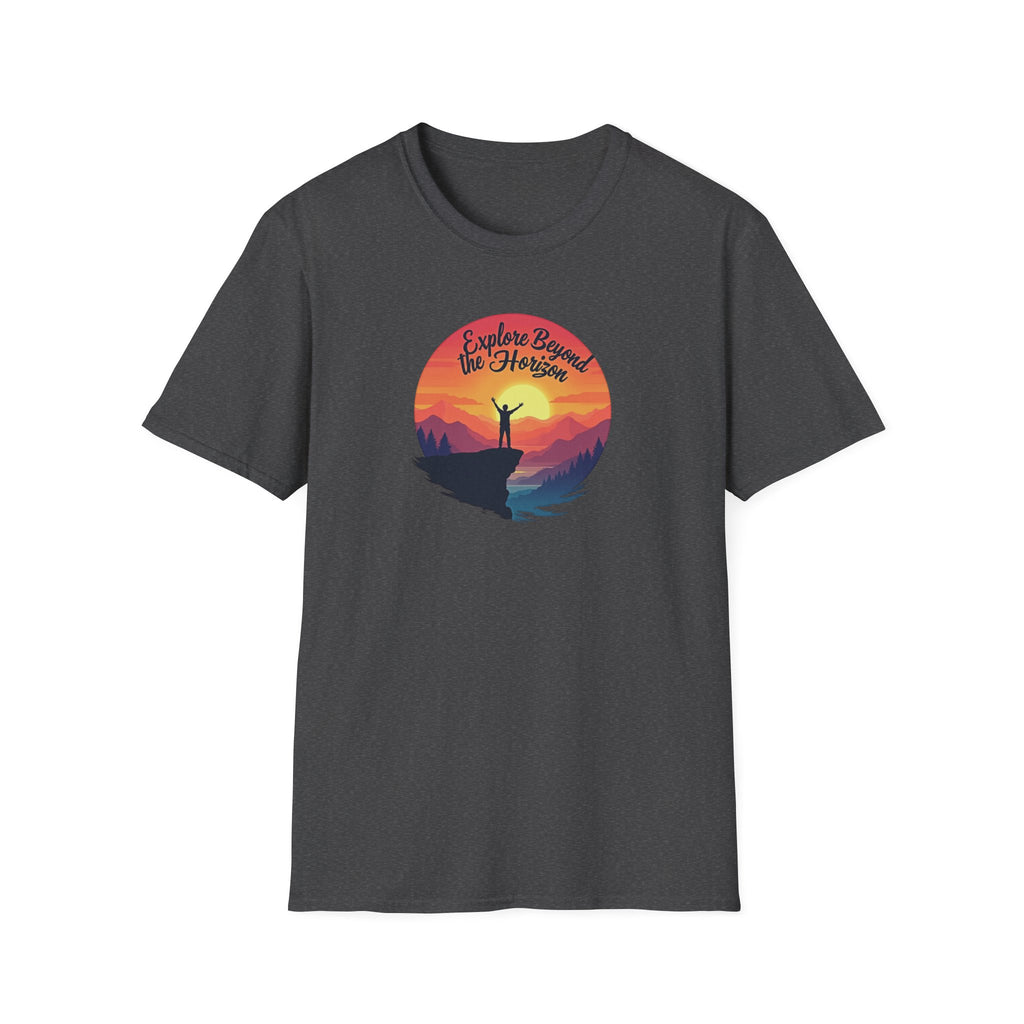 Explore Beyond the Horizon T-Shirt | Mountain Sunset Hiker Design