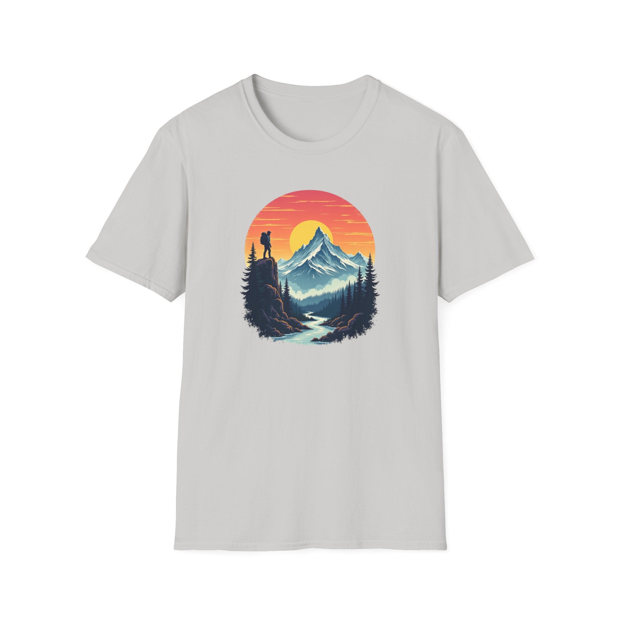 Mountain Sunset Hiker T-Shirt | Retro Nature Landscape