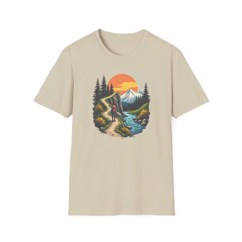 Hiker on Mountain Trail T-Shirt | Sunset Peak Nature Scene