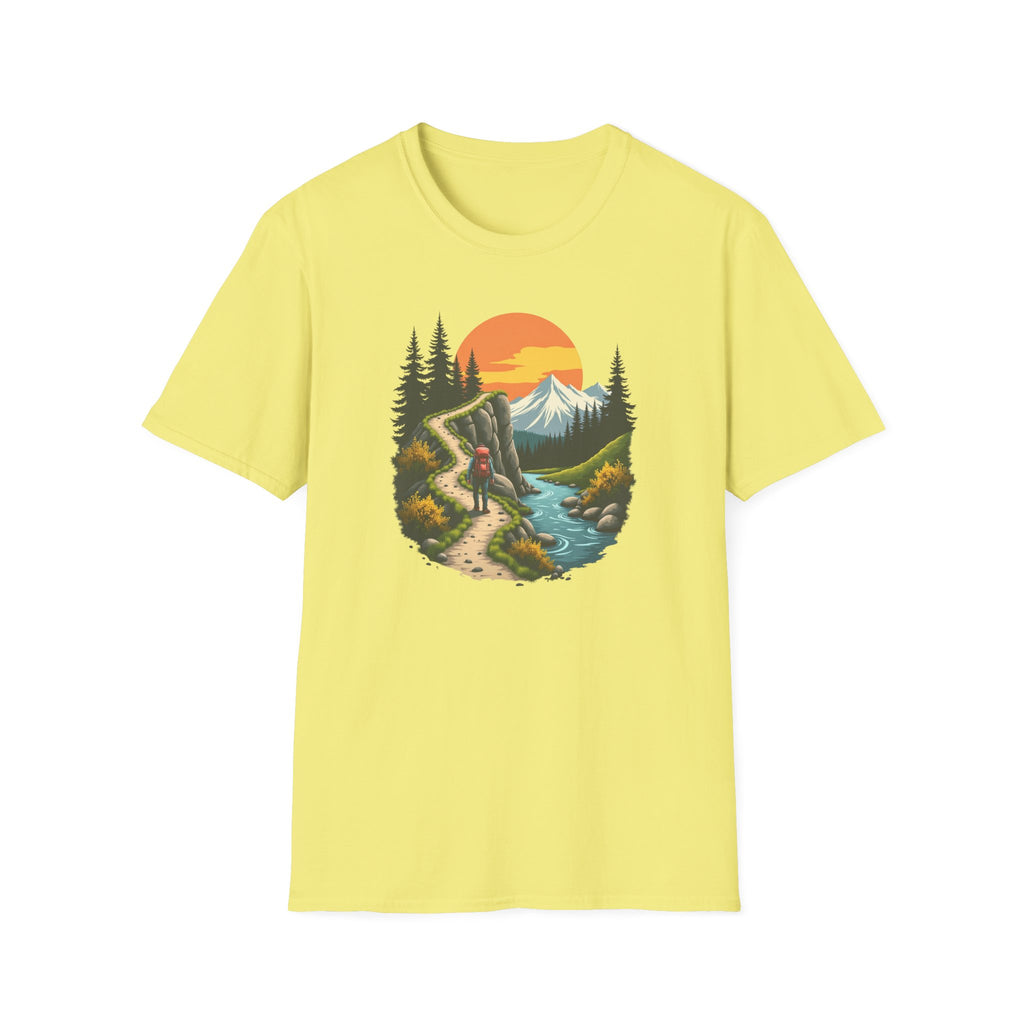 Hiker on Mountain Trail T-Shirt | Sunset Peak Nature Scene