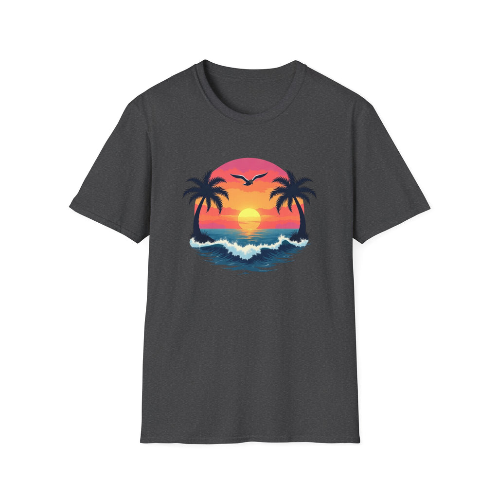 Tropical Sunset Palm Trees T-Shirt | Beach Wave Sun Scene