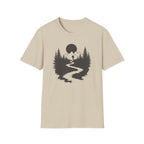 Mountain River Silhouette T-Shirt Monochrome | Forest Hiking Nature Tee