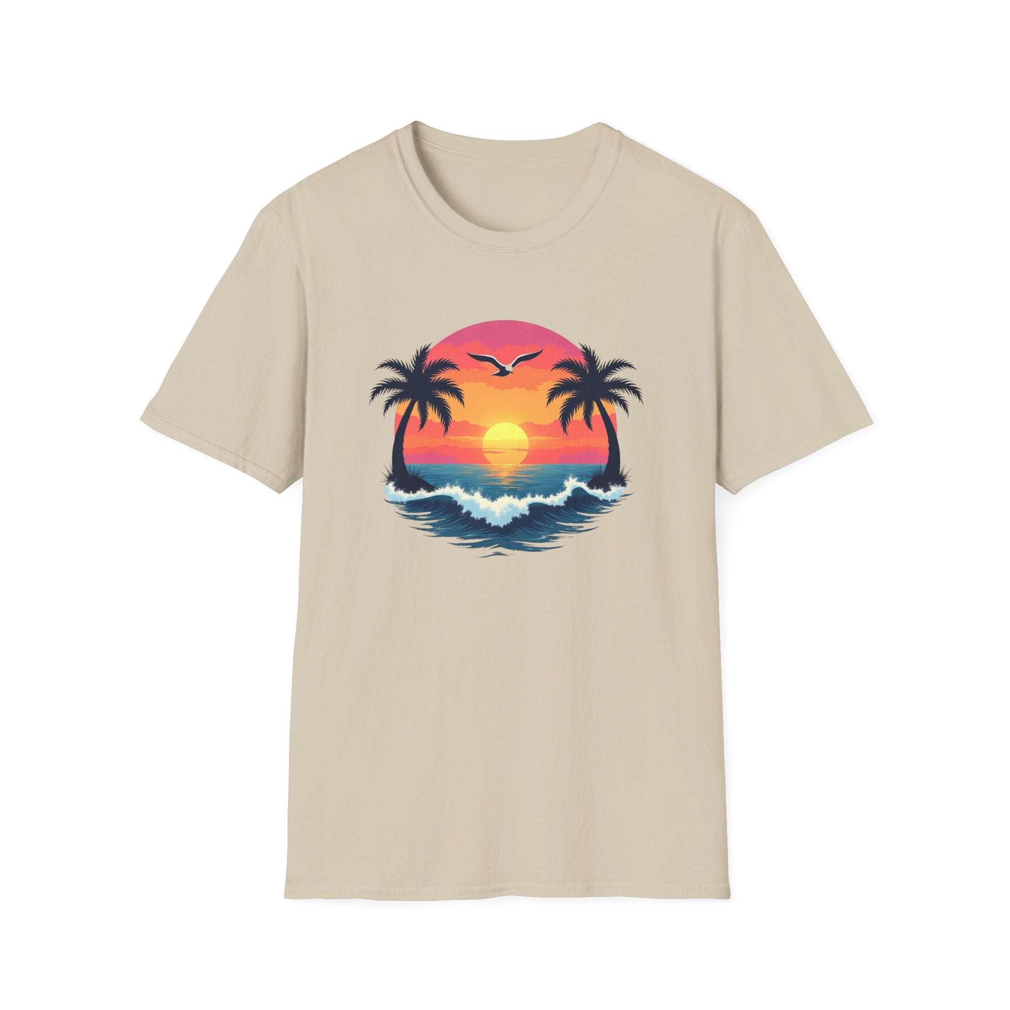 Tropical Sunset Palm Trees T-Shirt | Beach Wave Sun Scene