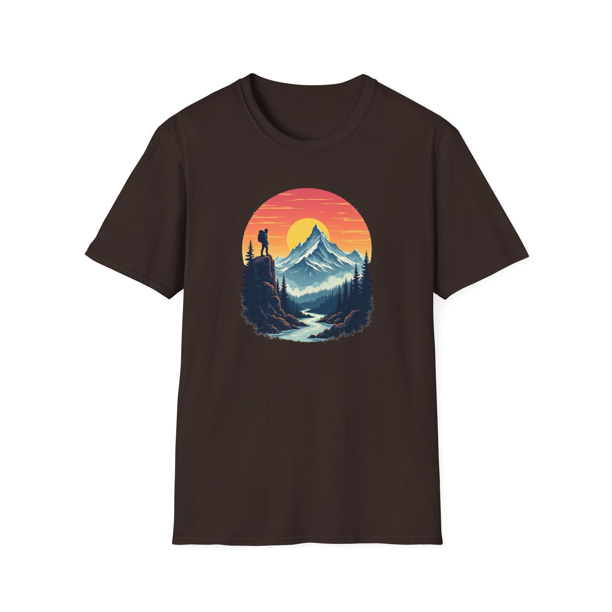 Mountain Sunset Hiker T-Shirt | Retro Nature Landscape