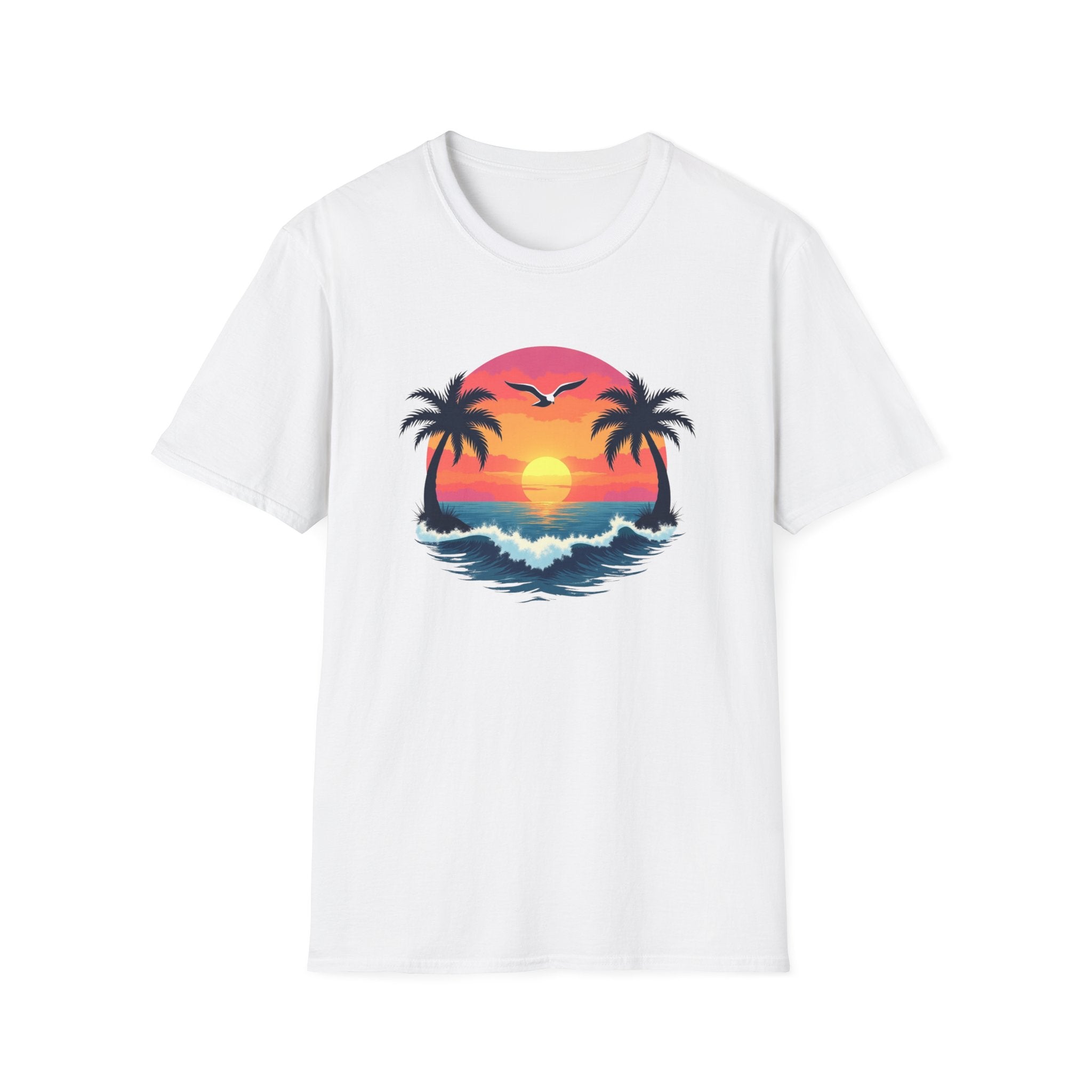 Tropical Sunset Palm Trees T-Shirt | Beach Wave Sun Scene