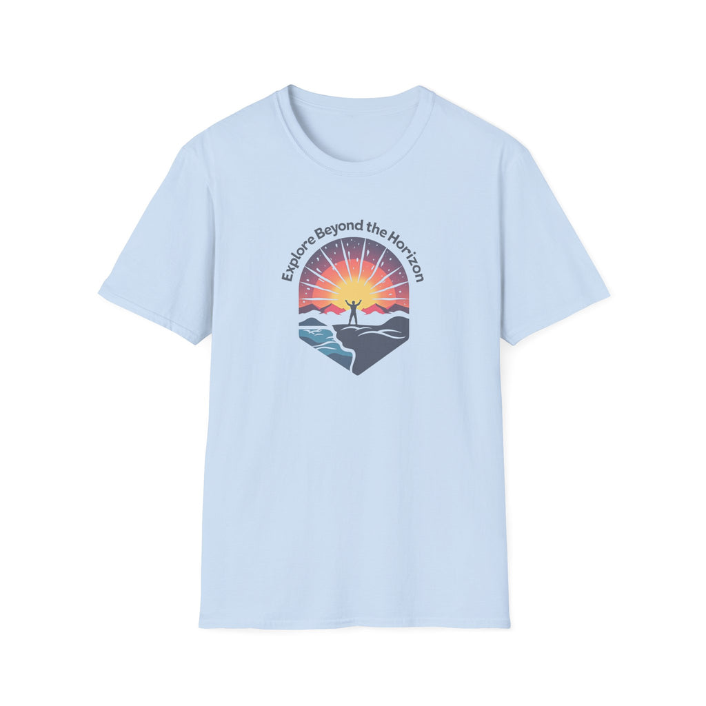 Explore Beyond the Horizon T-Shirt | Sunset Adventure Graphic