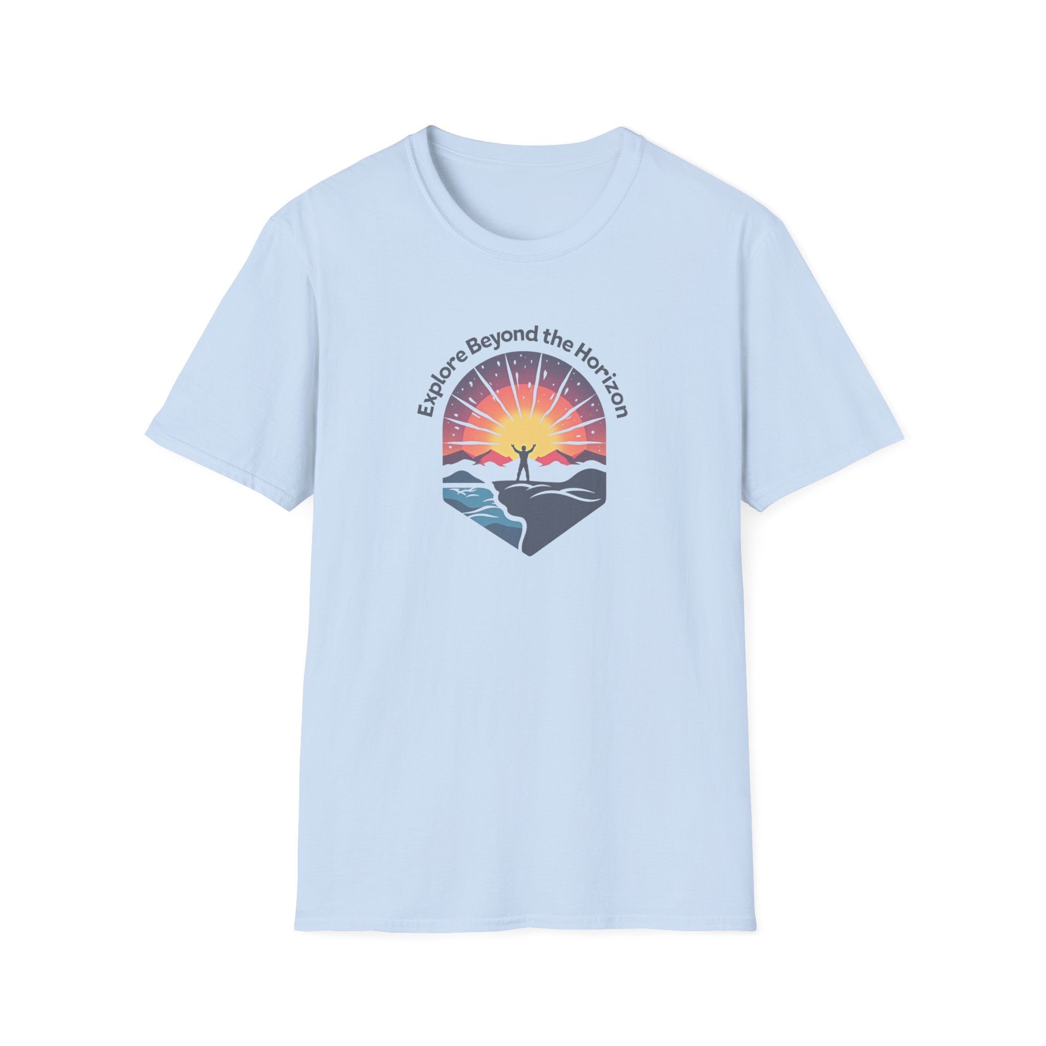 Explore Beyond the Horizon T-Shirt | Sunset Adventure Graphic