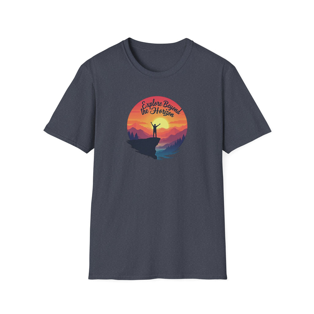 Explore Beyond the Horizon T-Shirt | Mountain Sunset Hiker Design