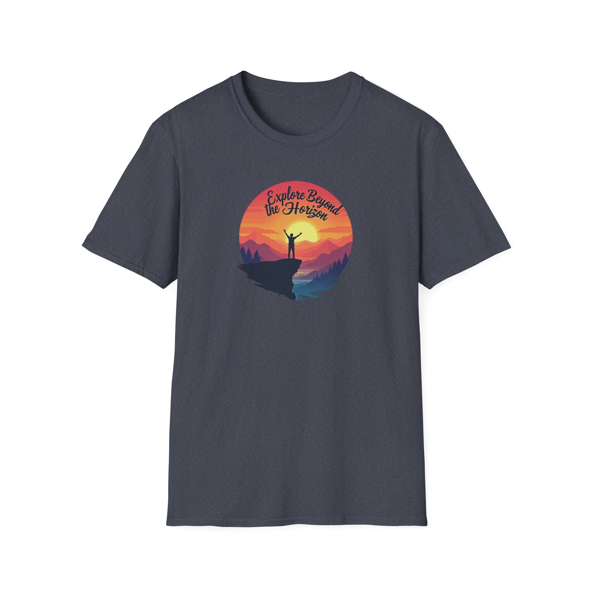 Explore Beyond the Horizon T-Shirt | Mountain Sunset Hiker Design