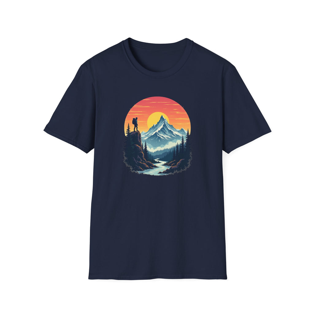 Mountain Sunset Hiker T-Shirt | Retro Nature Landscape