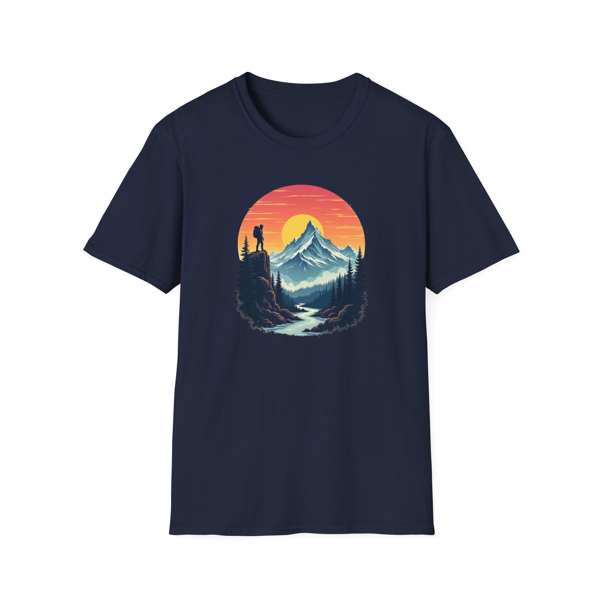 Mountain Sunset Hiker T-Shirt | Retro Nature Landscape