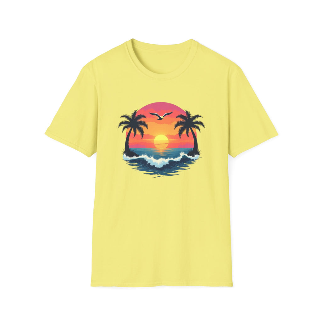 Tropical Sunset Palm Trees T-Shirt | Beach Wave Sun Scene