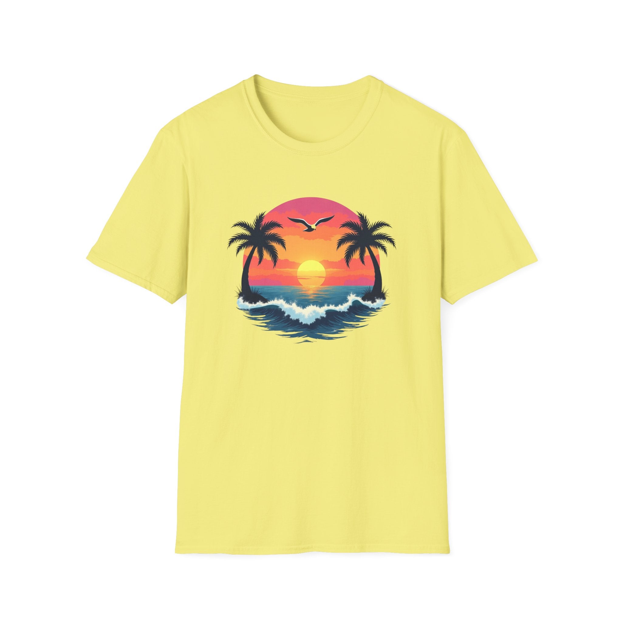 Tropical Sunset Palm Trees T-Shirt | Beach Wave Sun Scene