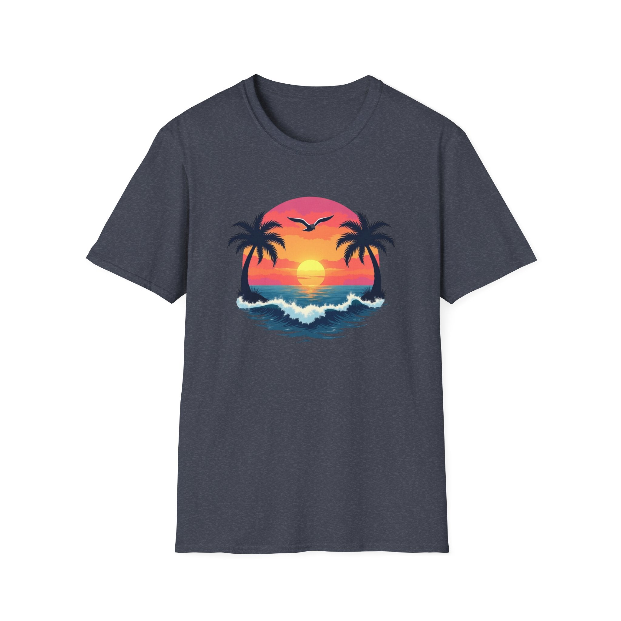 Tropical Sunset Palm Trees T-Shirt | Beach Wave Sun Scene