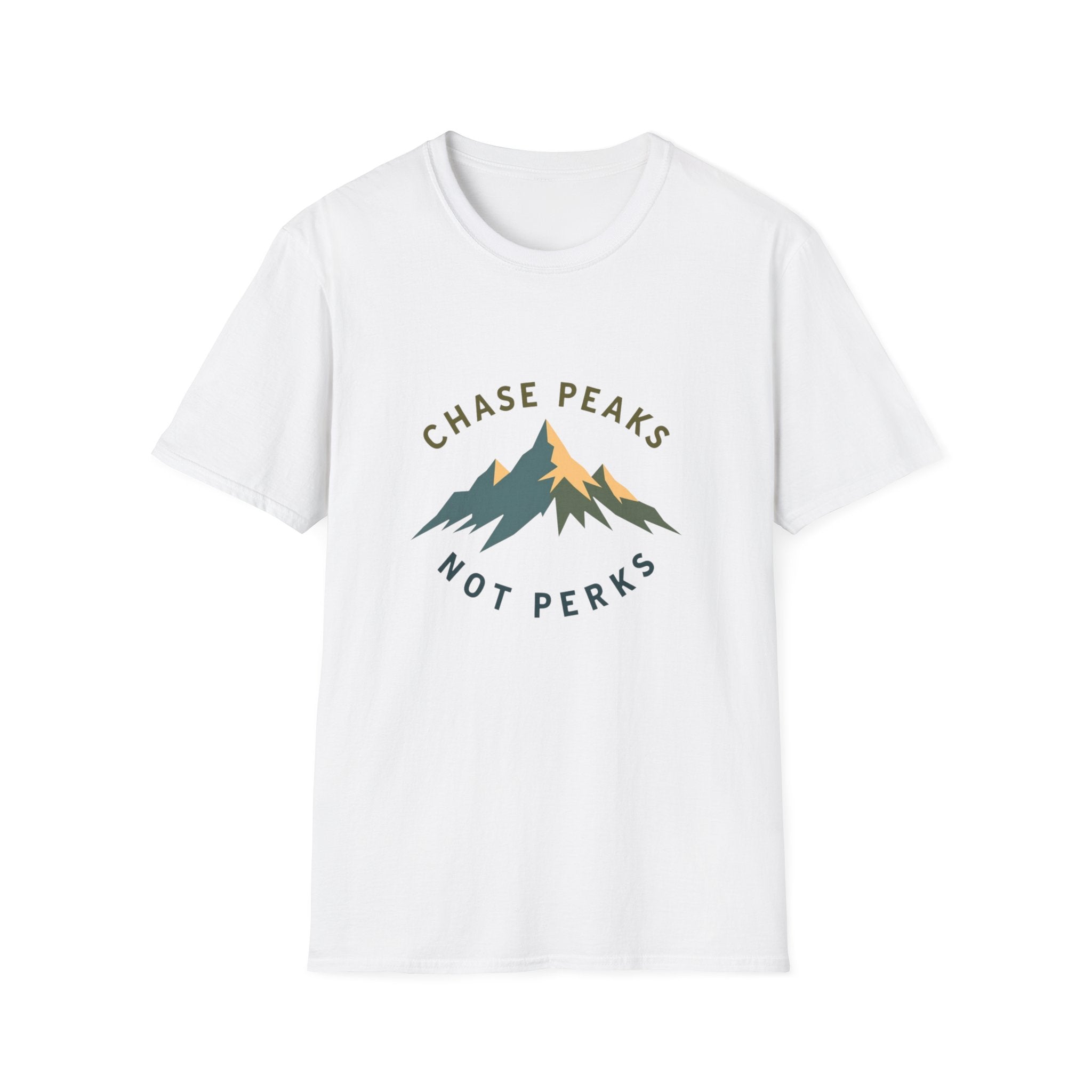Chase Peaks Not Perks T-Shirt | Mountain Graphic, Outdoor Adventure
