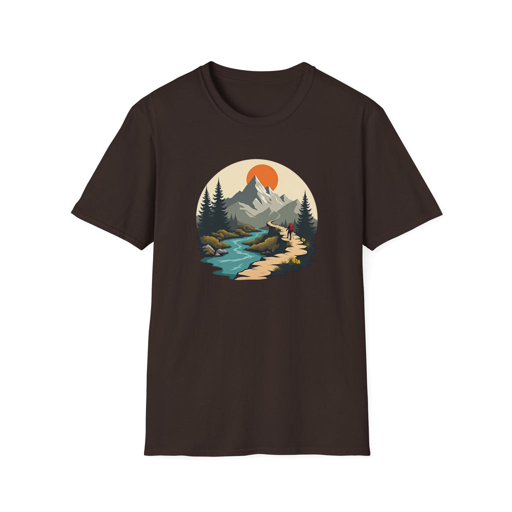 Mountain River Scene T-Shirt | Hiking Nature Graphic