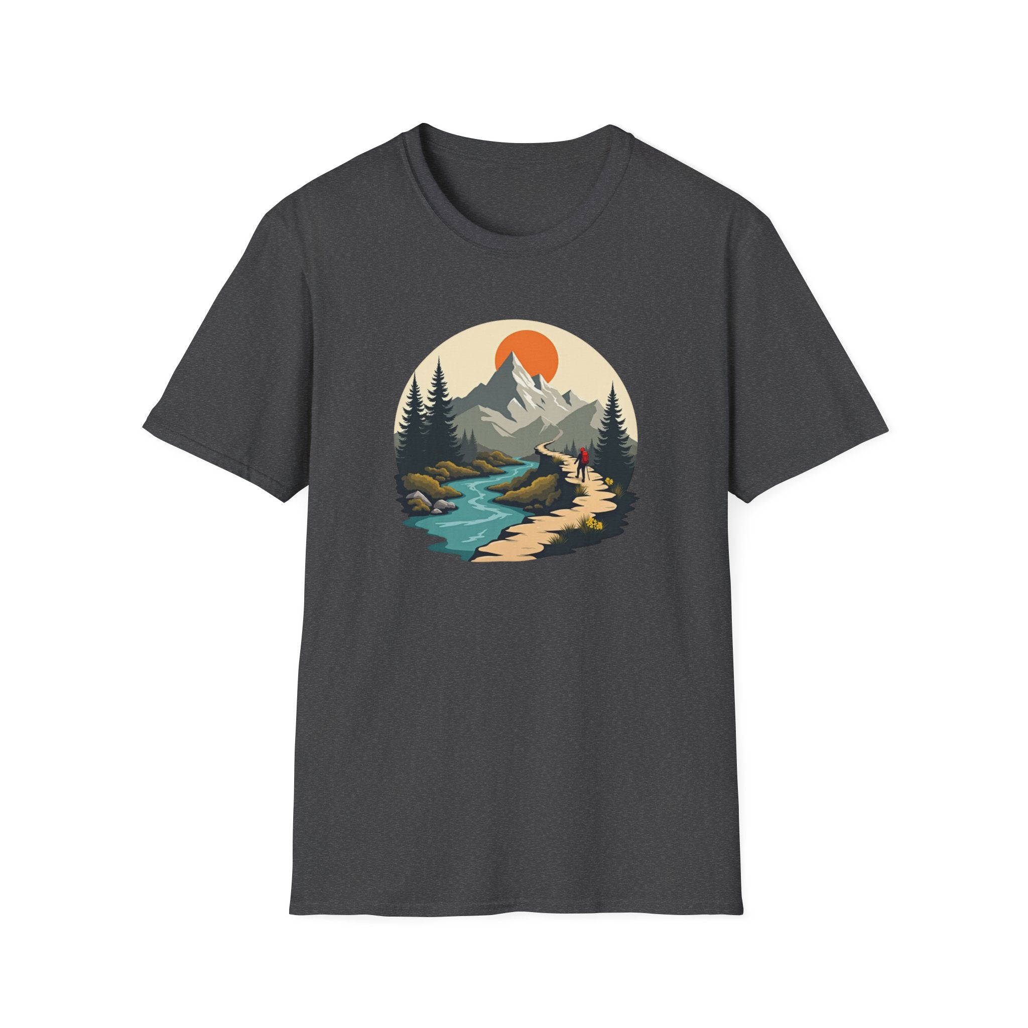 Mountain River Scene T-Shirt | Hiking Nature Graphic