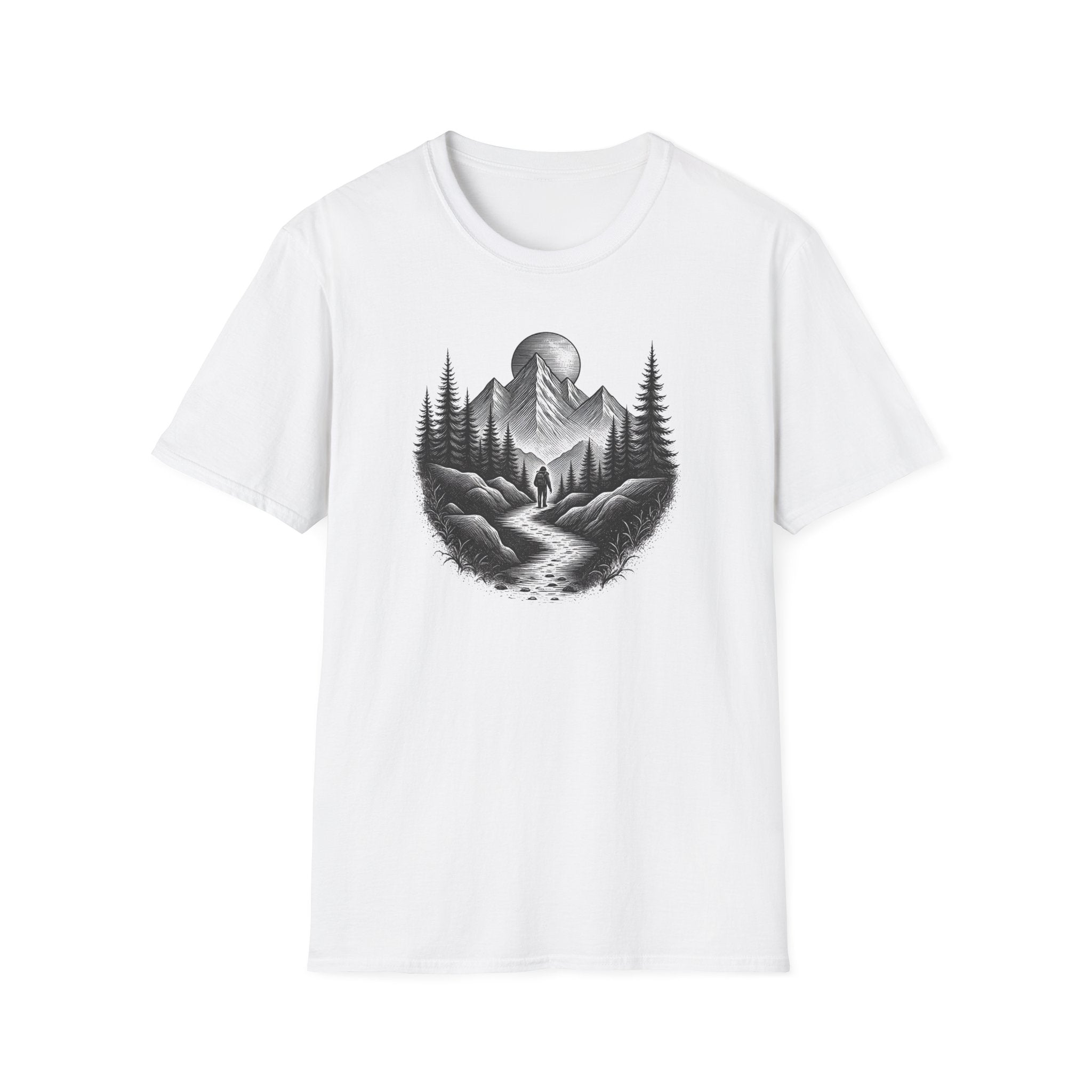 Mountain Moon Hiker T-Shirt | Forest Trail Graphic