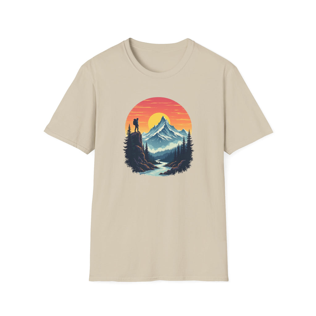 Mountain Sunset Hiker T-Shirt | Retro Nature Landscape
