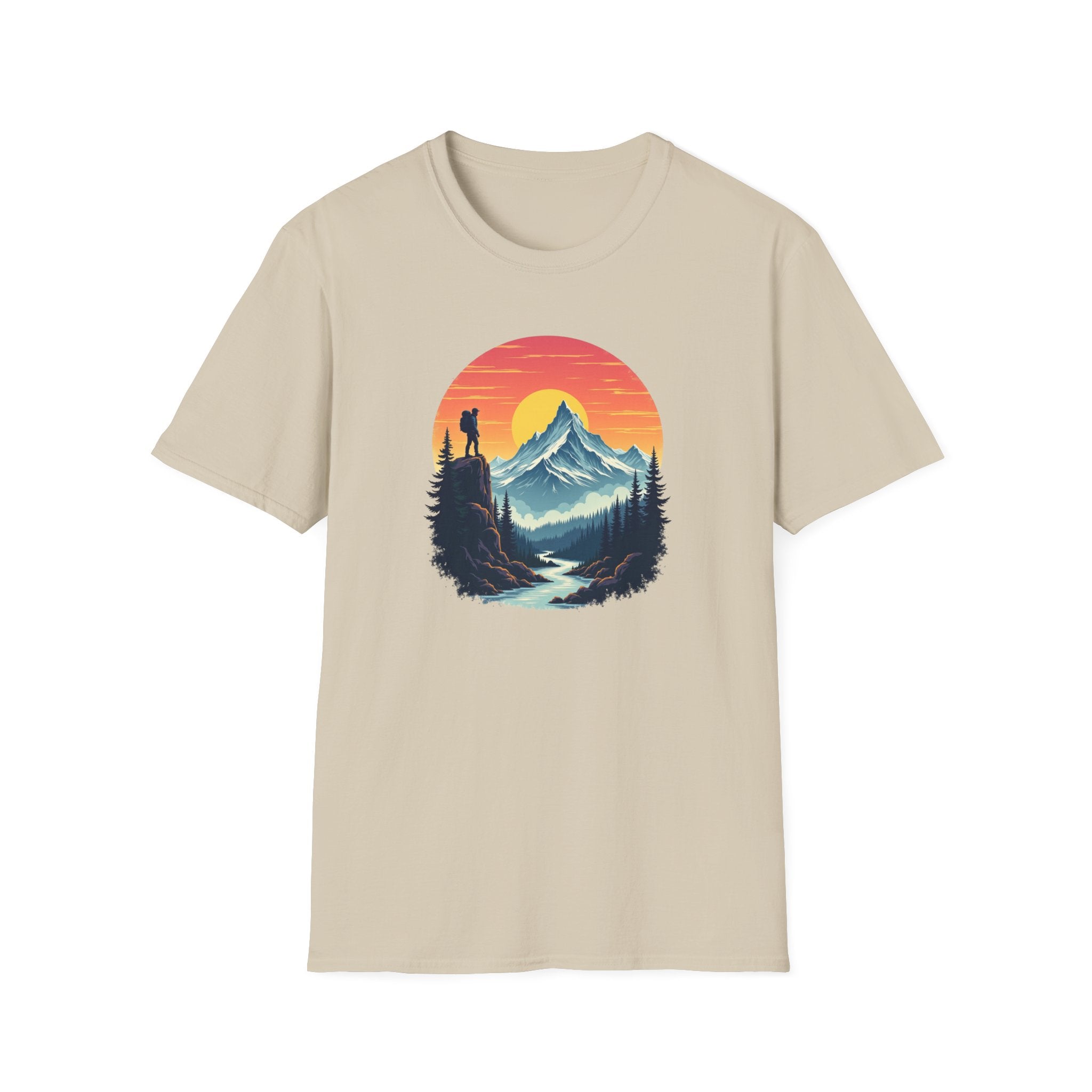 Mountain Sunset Hiker T-Shirt | Retro Nature Landscape