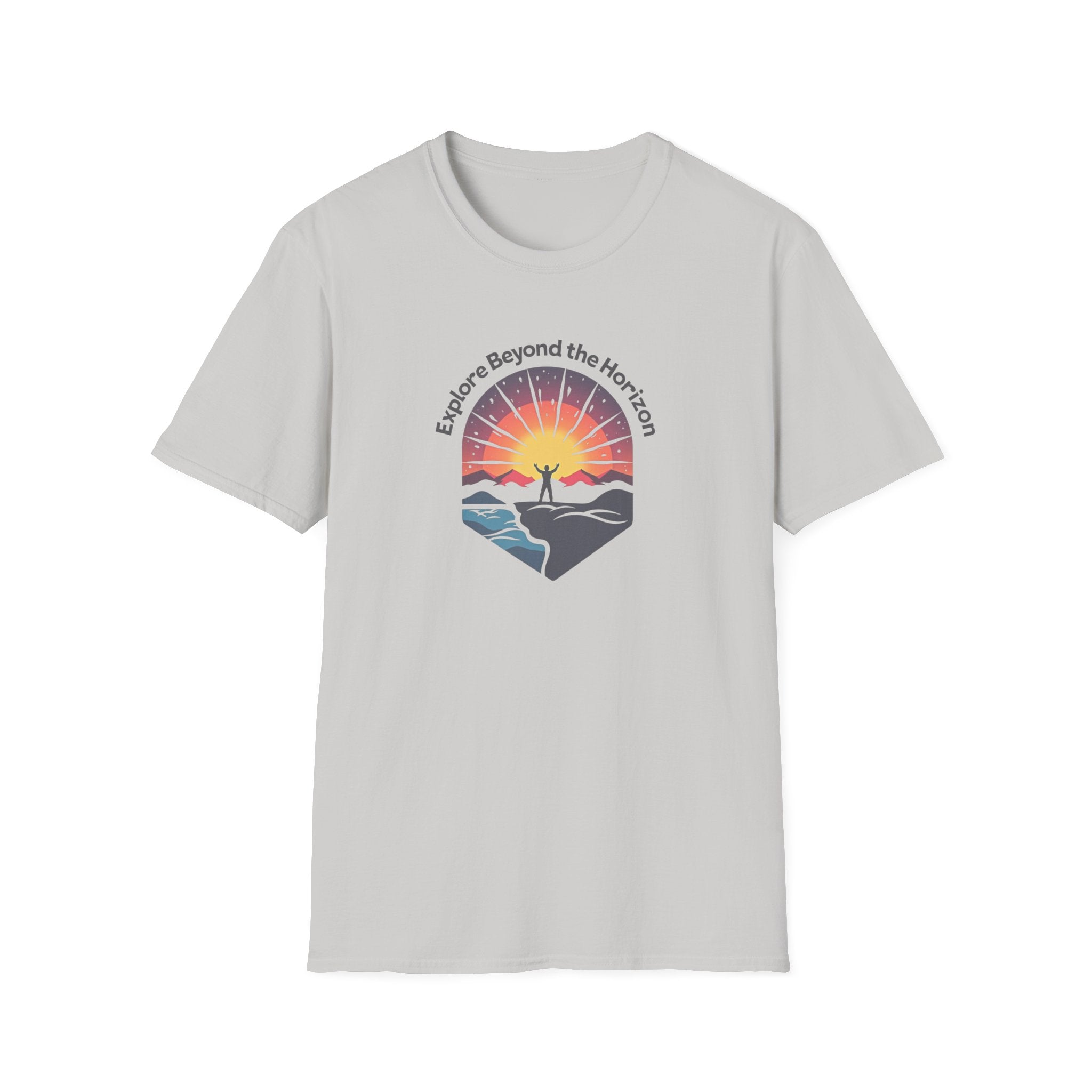 Explore Beyond the Horizon T-Shirt | Sunset Adventure Graphic