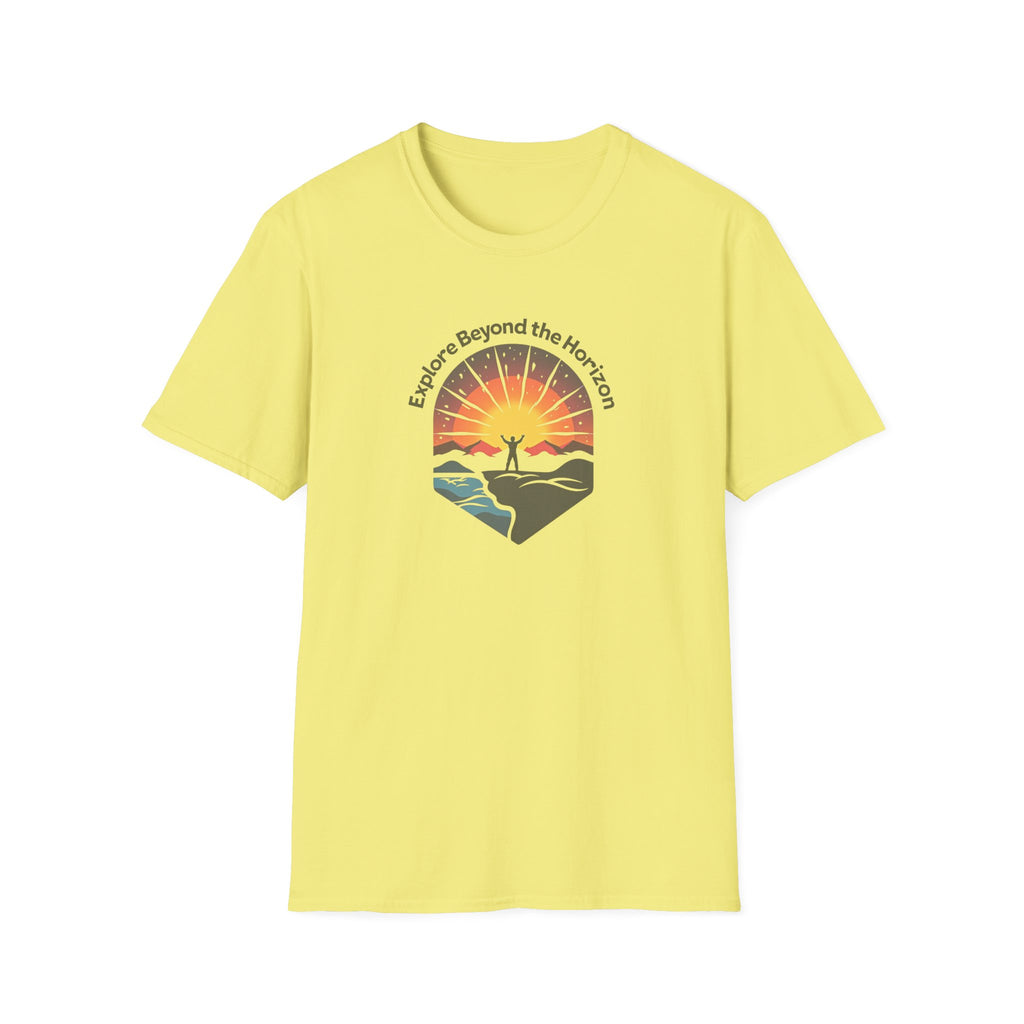 Explore Beyond the Horizon T-Shirt | Sunset Adventure Graphic