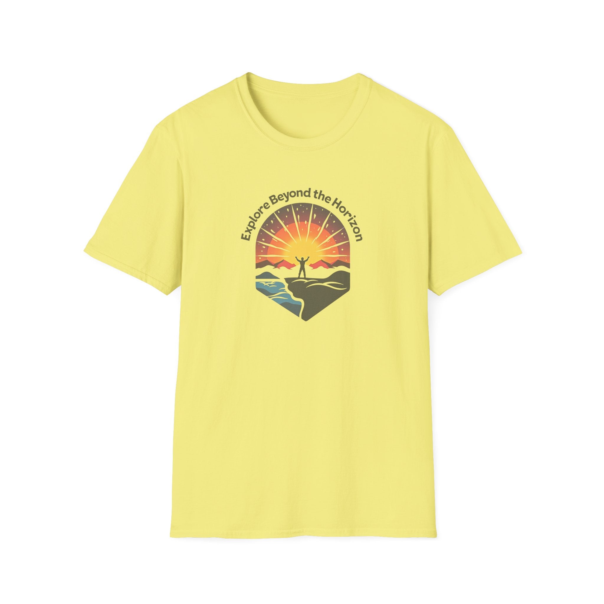 Explore Beyond the Horizon T-Shirt | Sunset Adventure Graphic