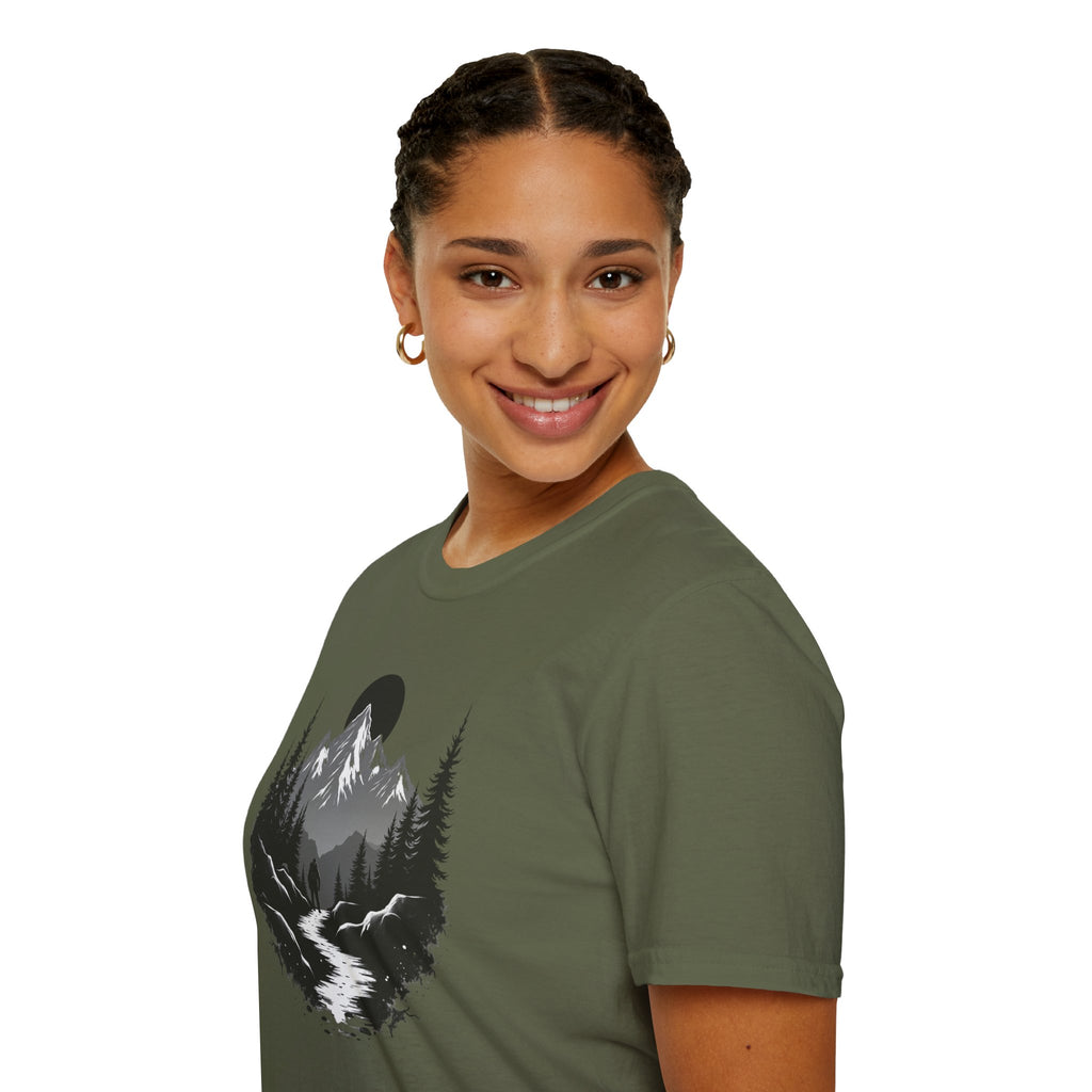 Mountain Landscape T-Shirt | Forest River Night Scene
