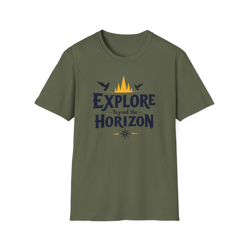 Explore Beyond the Horizon T-Shirt | Adventure Mountains Compass