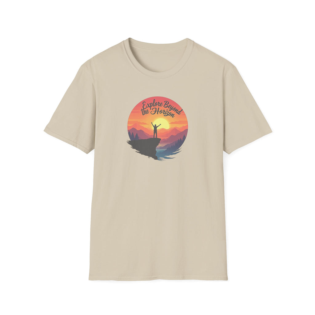 Explore Beyond the Horizon T-Shirt | Mountain Sunset Hiker Design