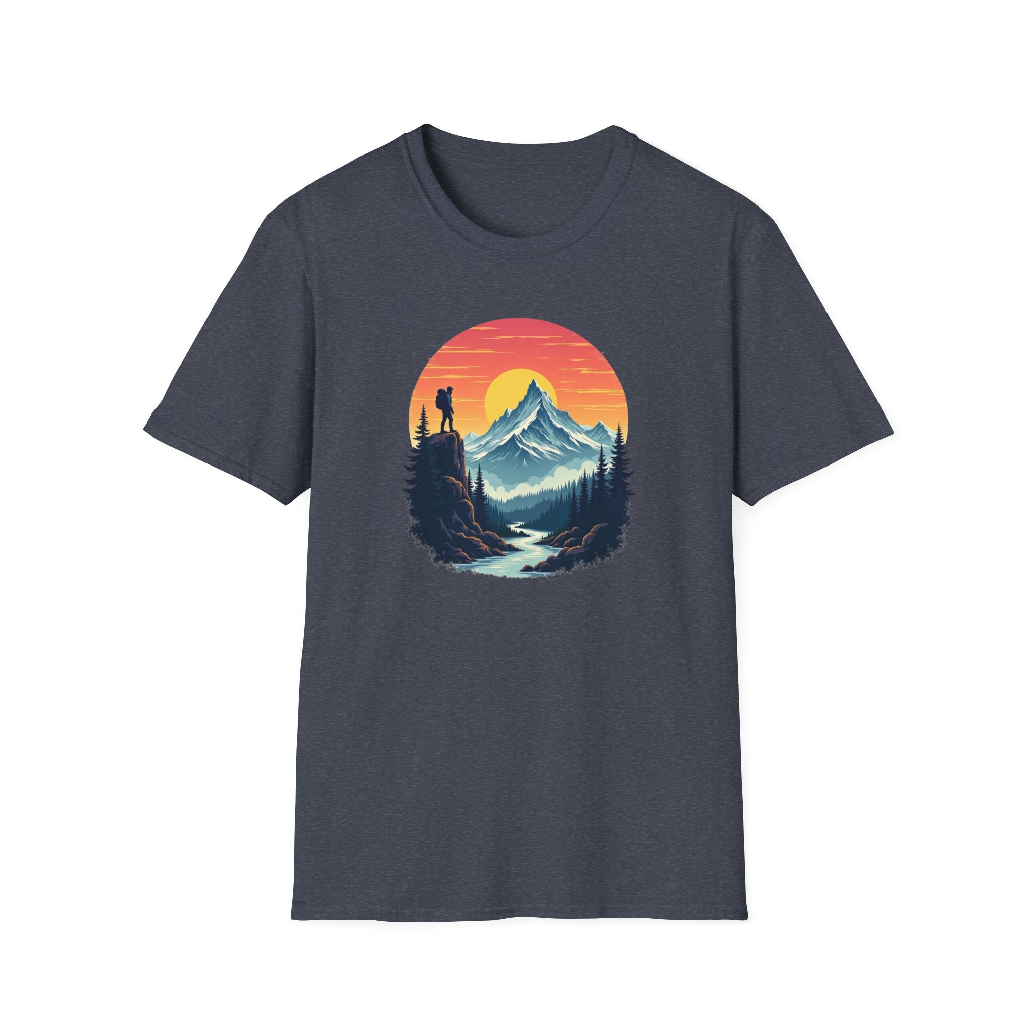 Mountain Sunset Hiker T-Shirt | Retro Nature Landscape
