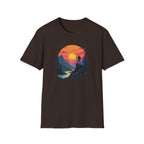 Sunset Mountain Hike T-Shirt | Hiker Silhouette, Scenic River