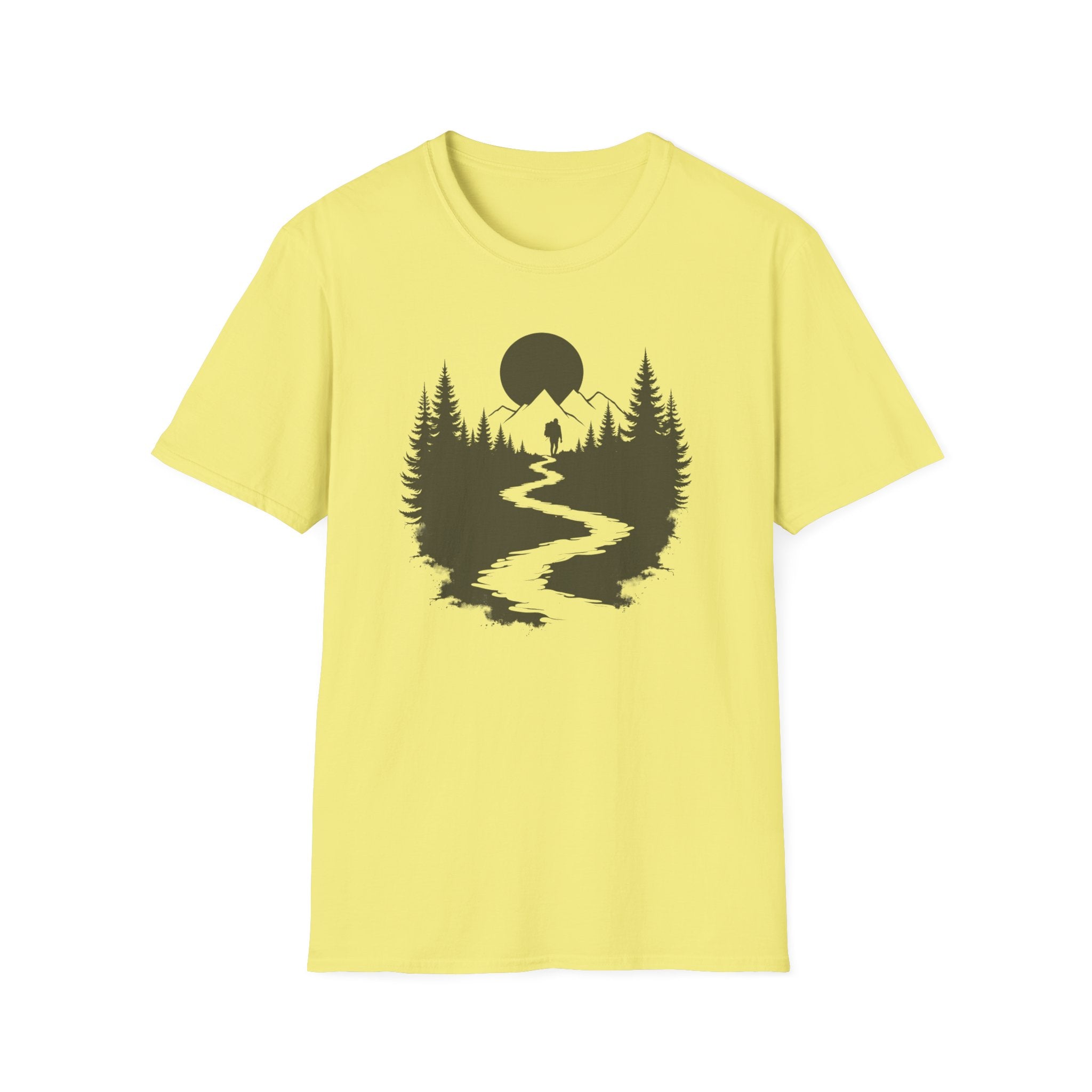 Mountain River Silhouette T-Shirt Monochrome | Forest Hiking Nature Tee