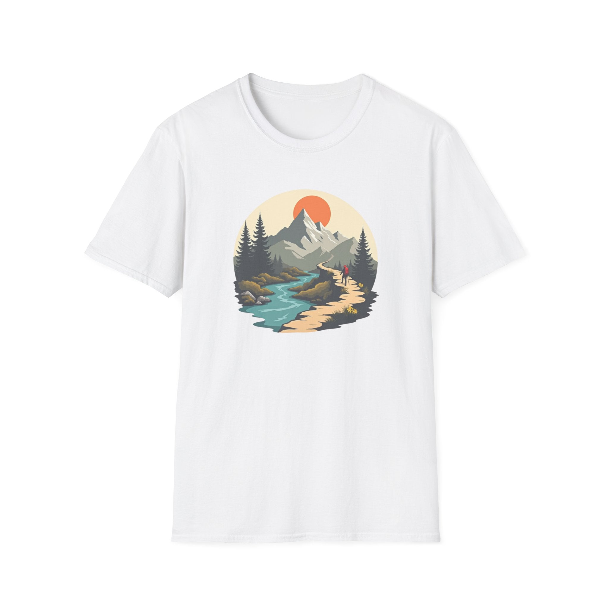 Mountain River Scene T-Shirt | Hiking Nature Graphic