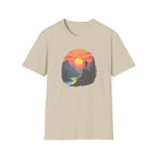 Sunset Mountain Hike T-Shirt | Hiker Silhouette, Scenic River