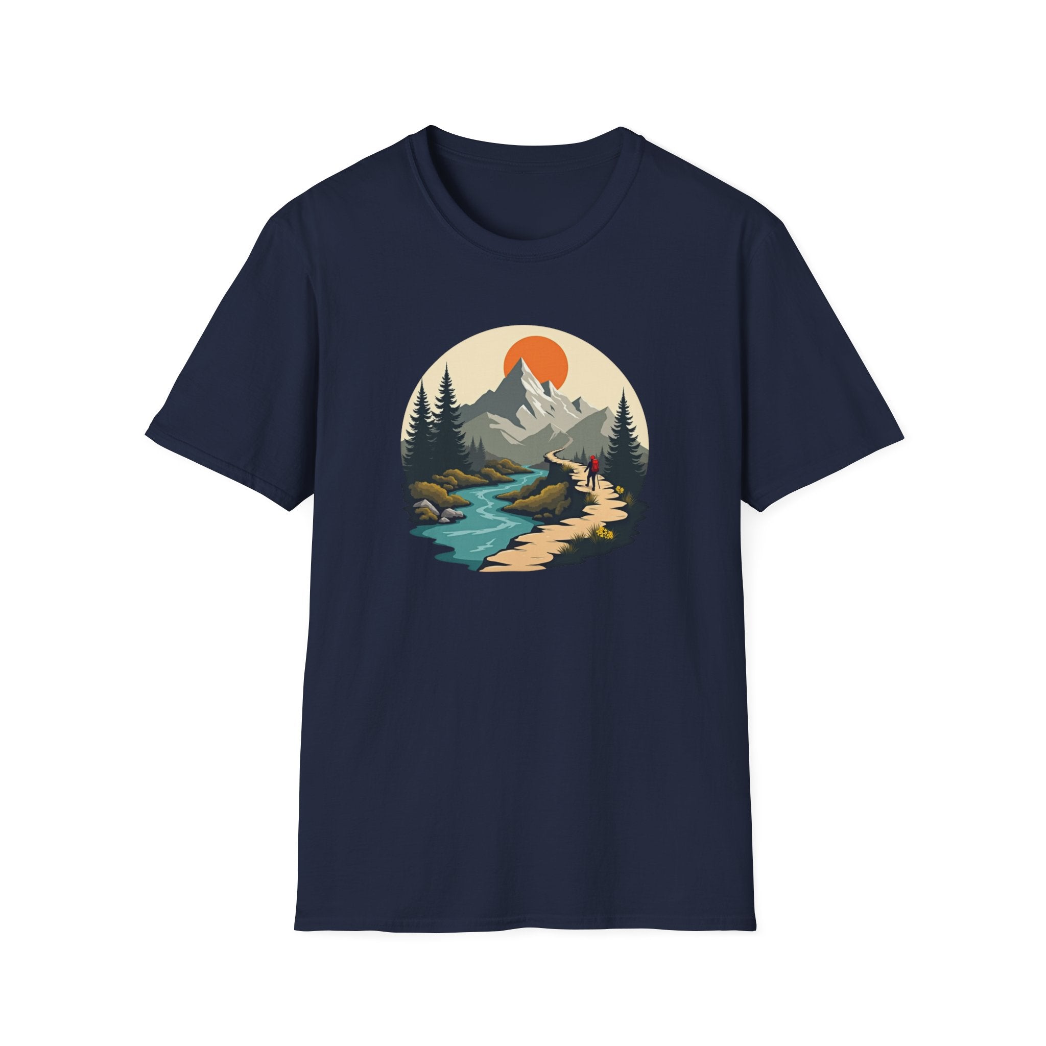 Mountain River Scene T-Shirt | Hiking Nature Graphic