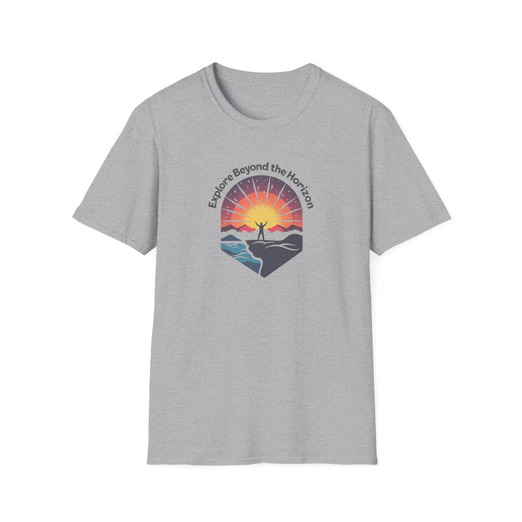Explore Beyond the Horizon T-Shirt | Sunset Adventure Graphic