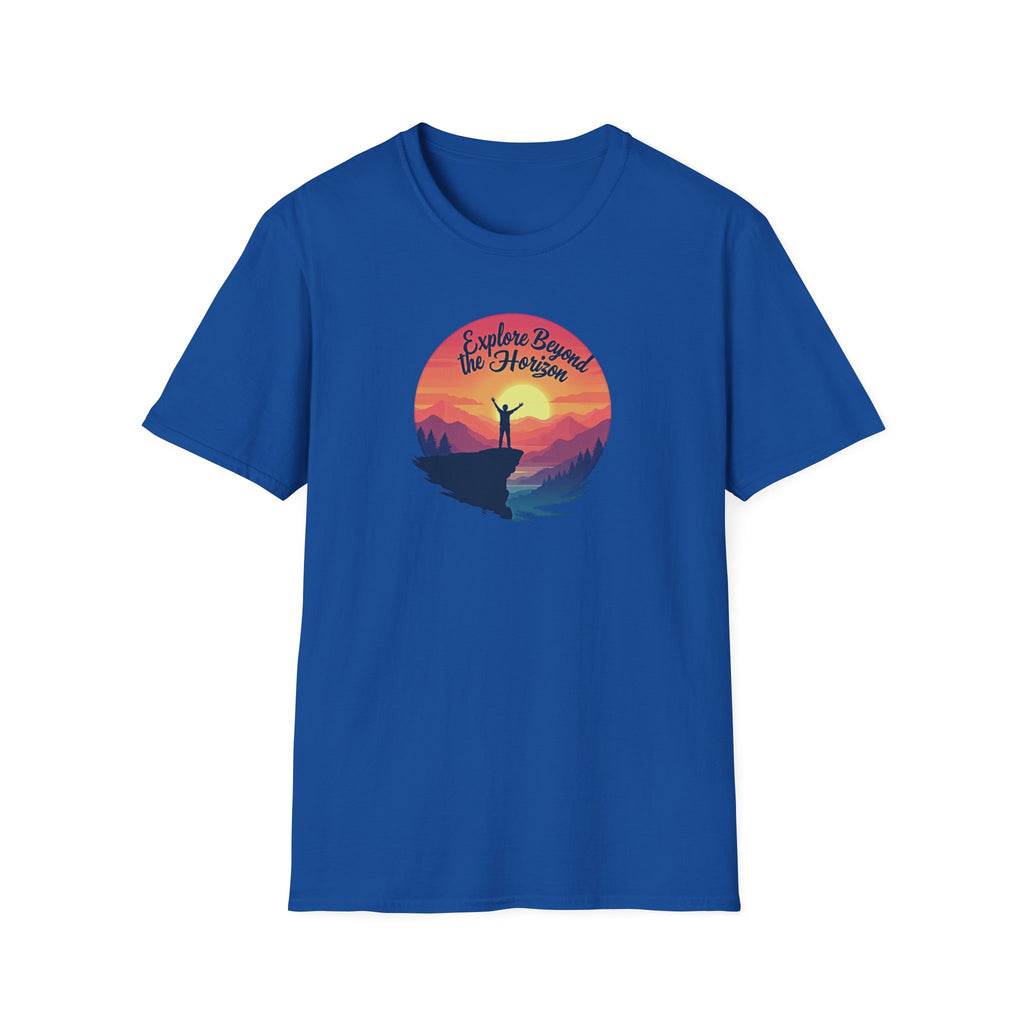 Explore Beyond the Horizon T-Shirt | Mountain Sunset Hiker Design