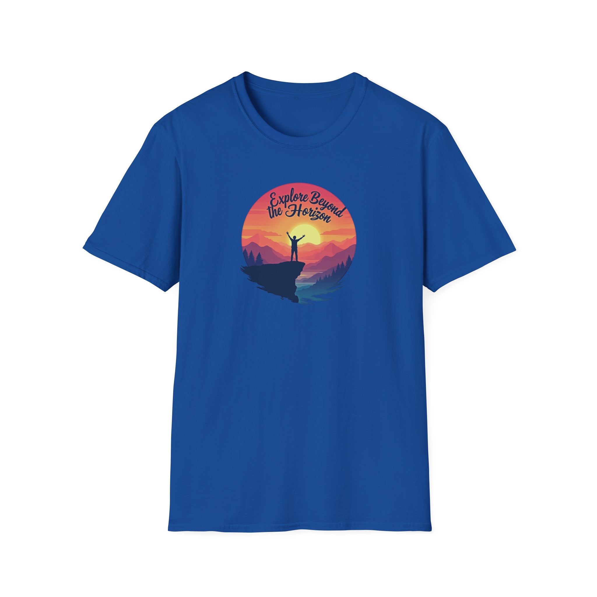 Explore Beyond the Horizon T-Shirt | Mountain Sunset Hiker Design