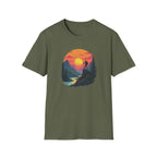 Sunset Mountain Hike T-Shirt | Hiker Silhouette, Scenic River