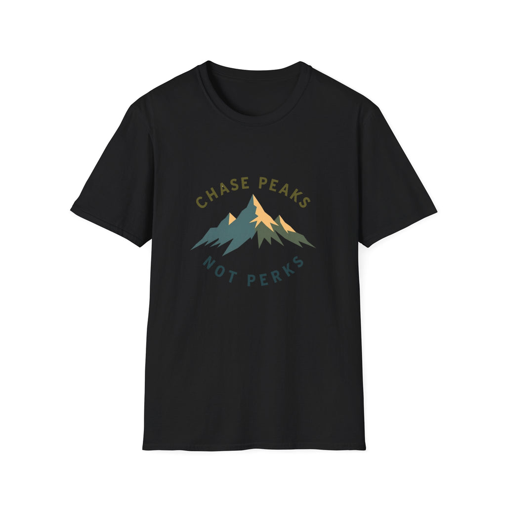 Chase Peaks Not Perks T-Shirt | Mountain Graphic, Outdoor Adventure