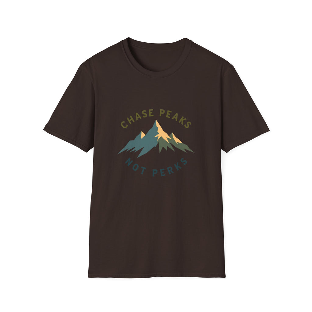 Chase Peaks Not Perks T-Shirt | Mountain Graphic, Outdoor Adventure